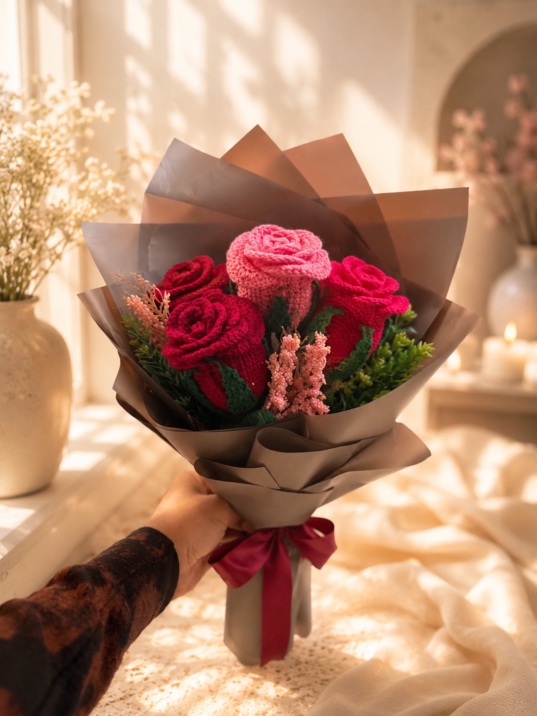 Handmade crochet flower bouquets